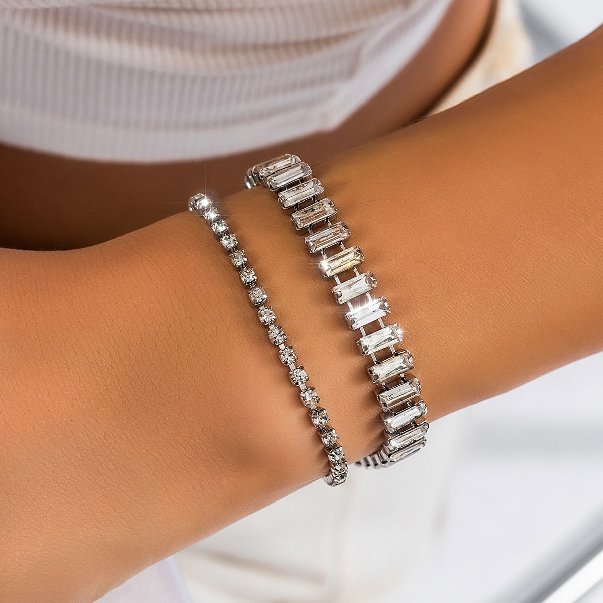 Conjunto de Pulseiras Minimalistas com Cristal